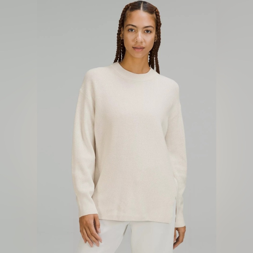 Lululemon Merino Wool-Blend Ribbed Crewneck Sweater White Opal | Size 12